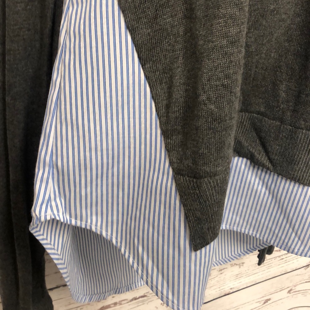 Gray faux dress shirt crew neck tunic sweater - Picture 2 of 4